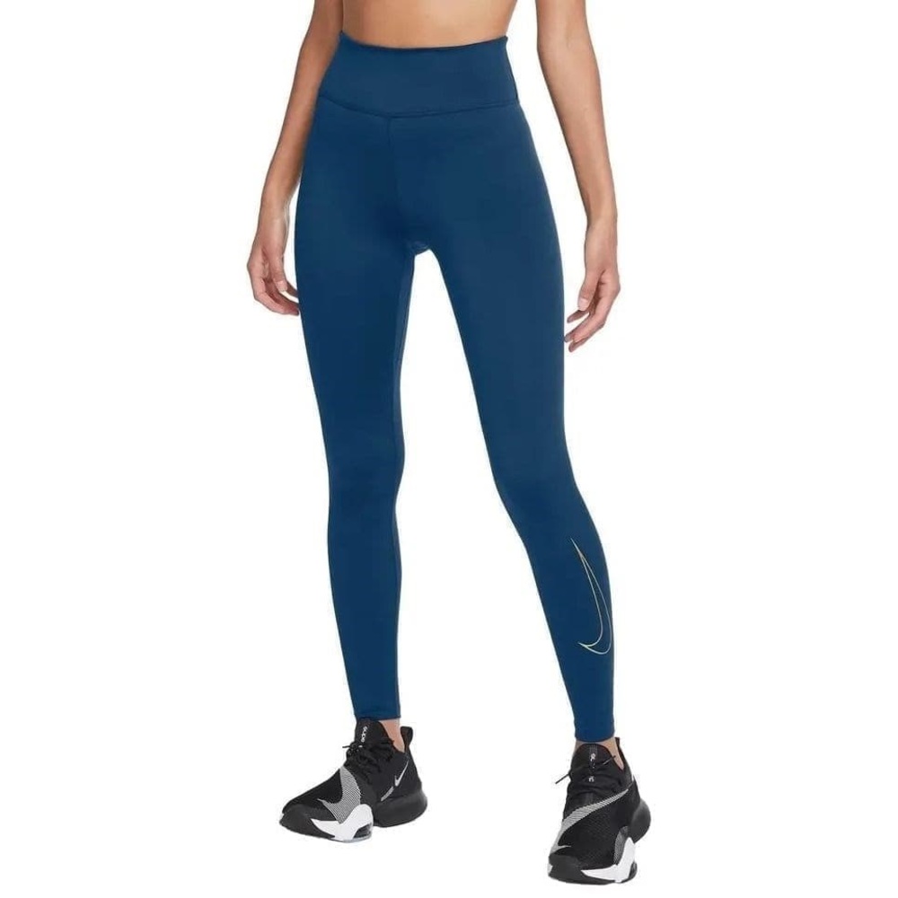 Nike Dri-Fit Performance Icon Clash Blue Leggings Tight Fit Mid Rise Full Length